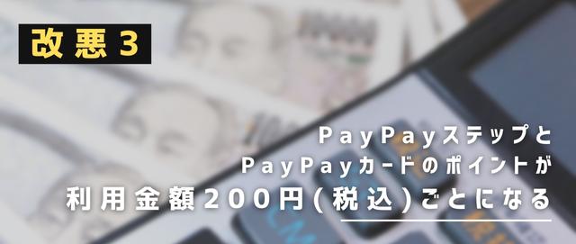 改悪3.PayPayステップとPayPayカードのポイントが利用金額200円（税込）ごとになる