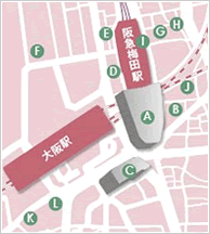 梅田駅周辺の地図